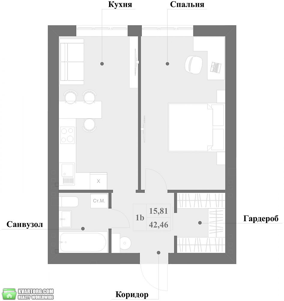 Sell 1-room apartment. Киев, Кисловодская — photo 2