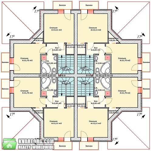 Проект таунхауса на 3 семьи с отдельными входами