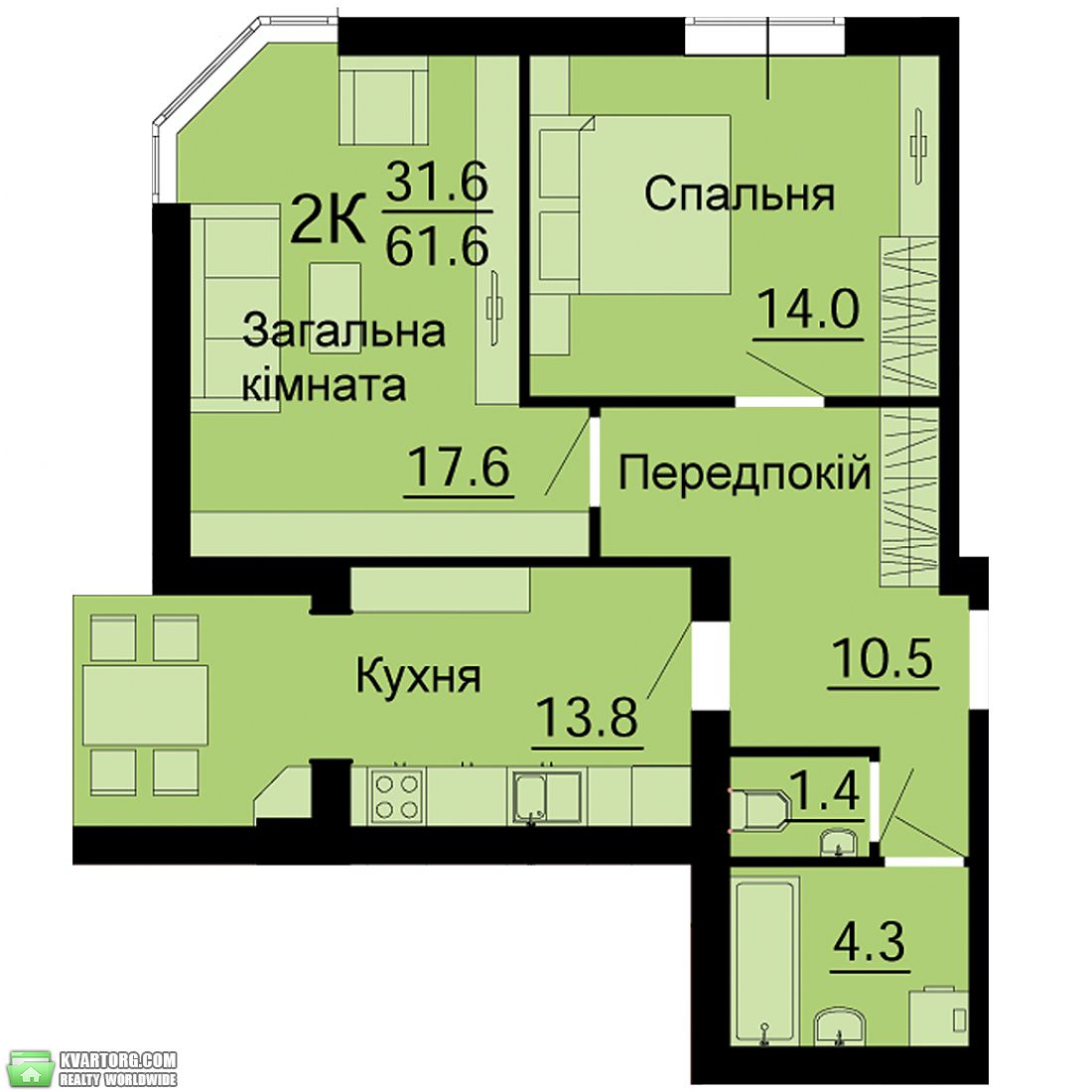 Sell 2-room apartment. Киев,  Радужная — photo 1