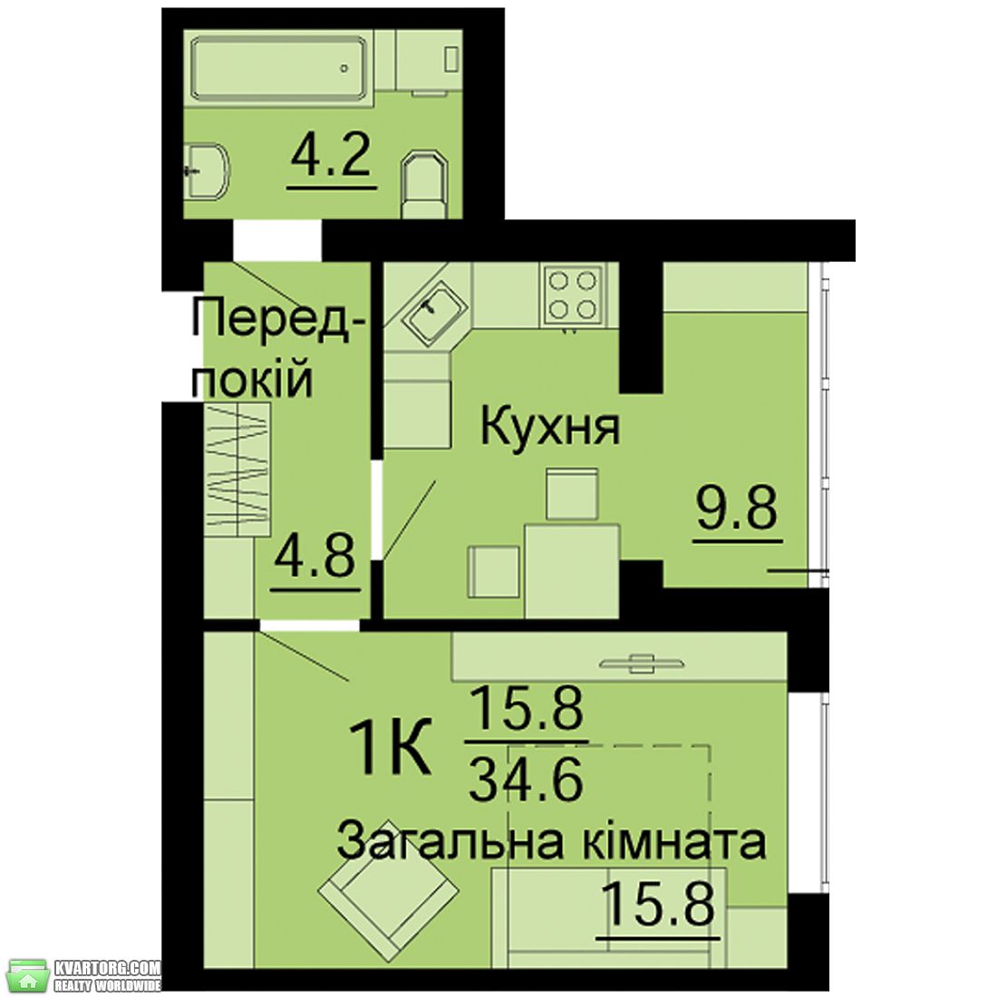 Sell 1-room apartment. Киев, Радужная — photo 10