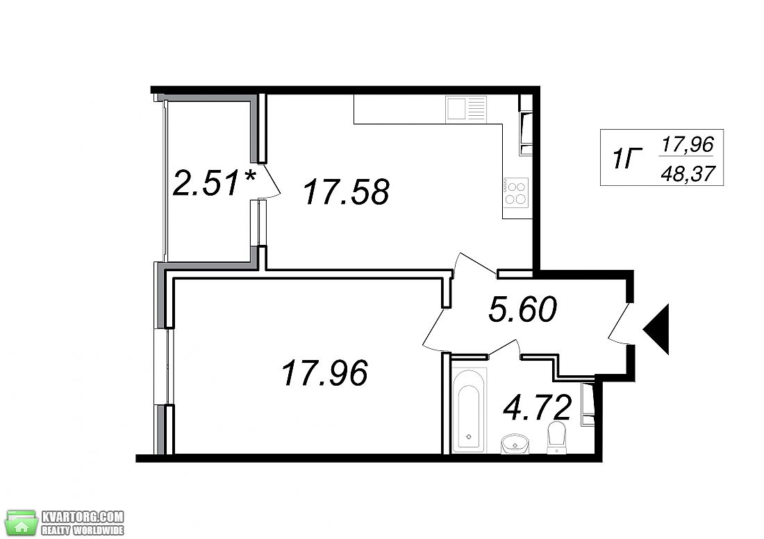 Sell 1-room apartment. Киев,  Глушкова пр — photo 1